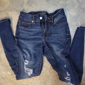 Maurices Women's Dark Blue Distressed Skinny Jeans